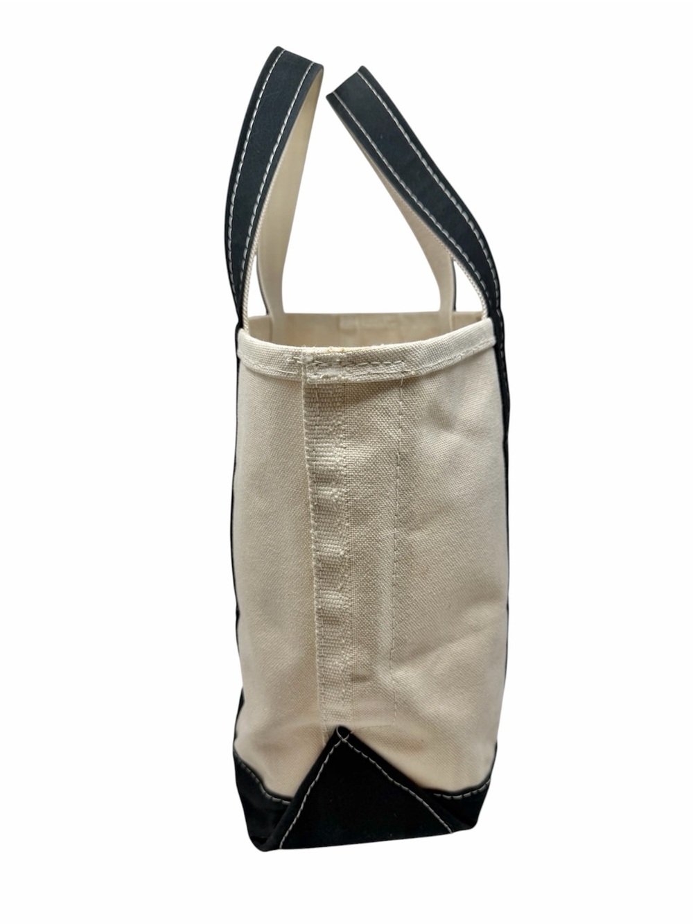 L.L. Bean Boat and Tote Bag in Cream Canvas with Black Trim Purple Wisteria Logo - Picture 4 of 11